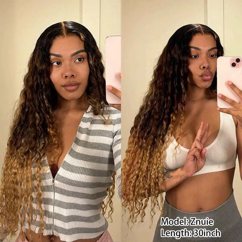Flash Sale |  Beyonce Inspired Bigekane Recommend Ombre 16-34 Inches Deep Wave 13x6 Full Frontal Human Hair Wig