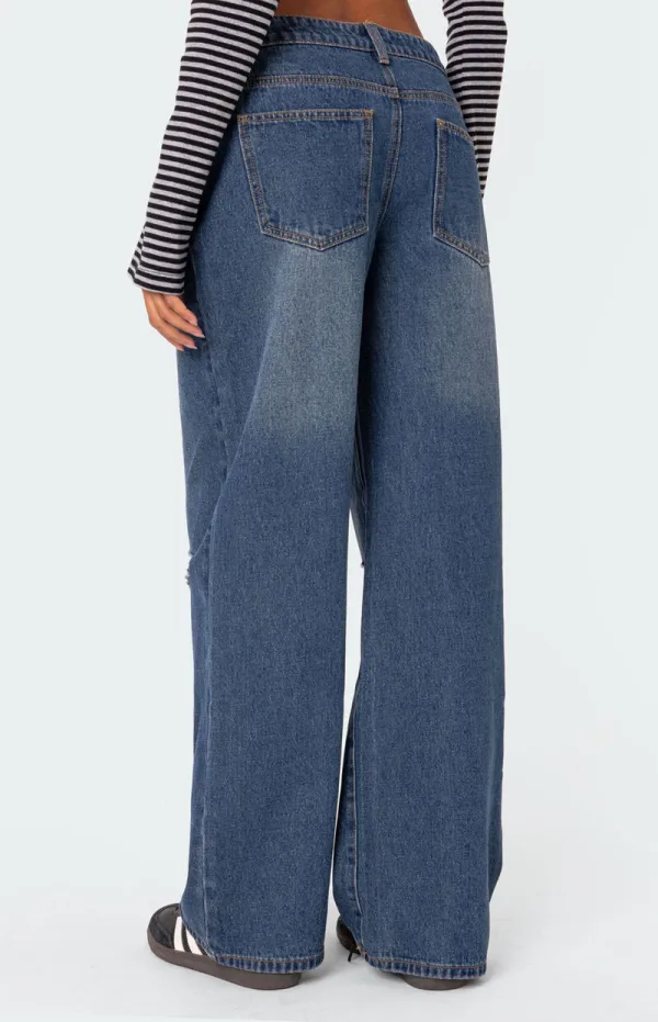 Edikted Debbie Distressed Low Rise Baggy Jeans