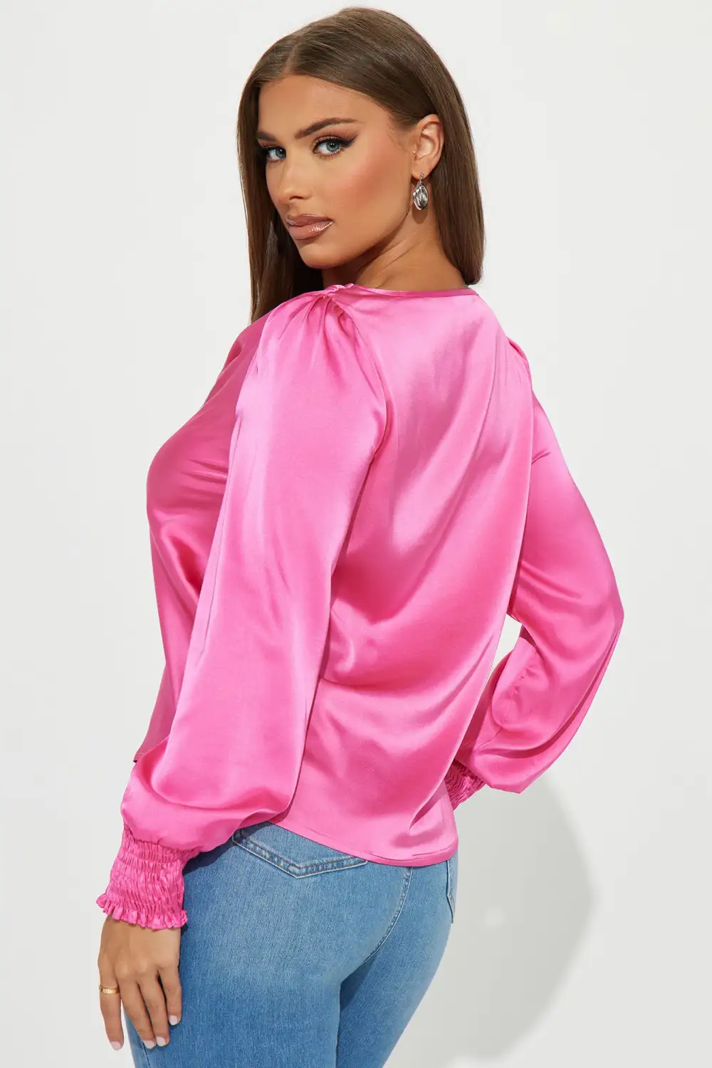 Carolina Satin Blouse Top - Pink