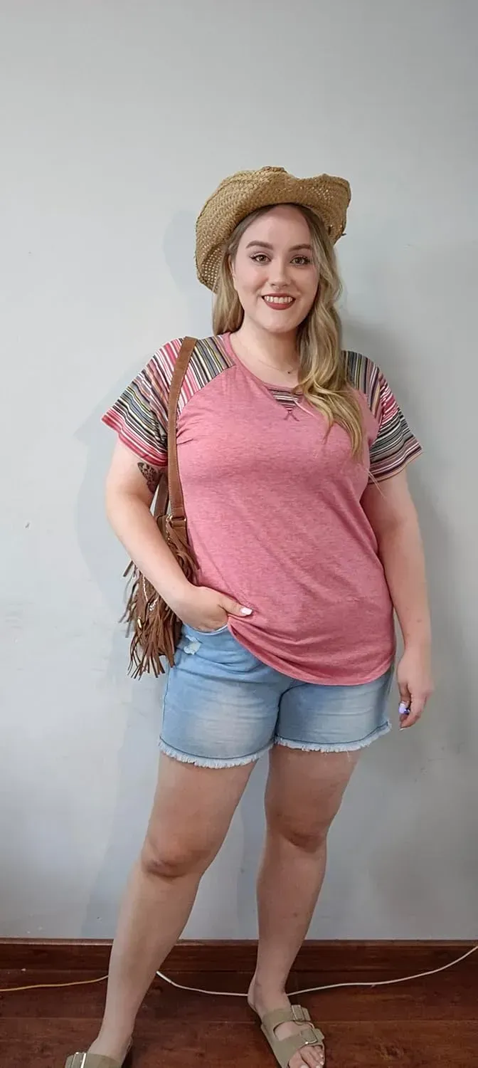 TIYOMI Plus Size T Shirt for Women Short Sleeve Tunic Cross Line Shirts Round Neck Tops Summer Blouse XL-5XL 14-28