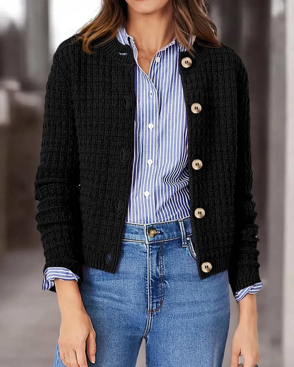 Women's Knit Cardigan Sweaters Casual Long Sleeve Open Front Button Down Trendy Jackets Outerwear