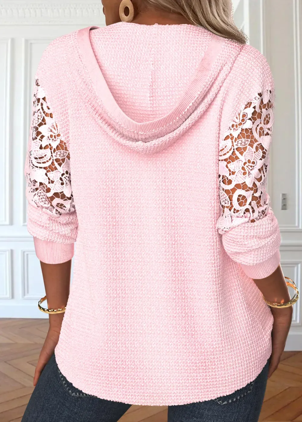Light Pink Lace Long Sleeve Hoodie