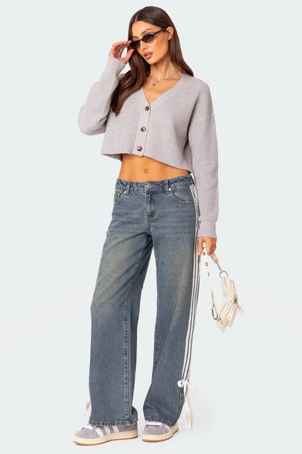 Oversized Waffle Knit Cropped Cardigan