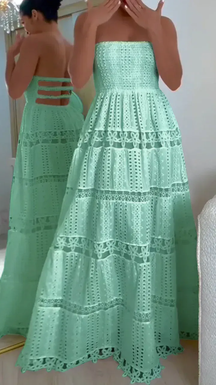 Women's Tube Top Backless Hollow Holiday Dress