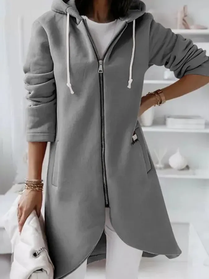 Women's Mid-Length Fleece Zip Hoodie