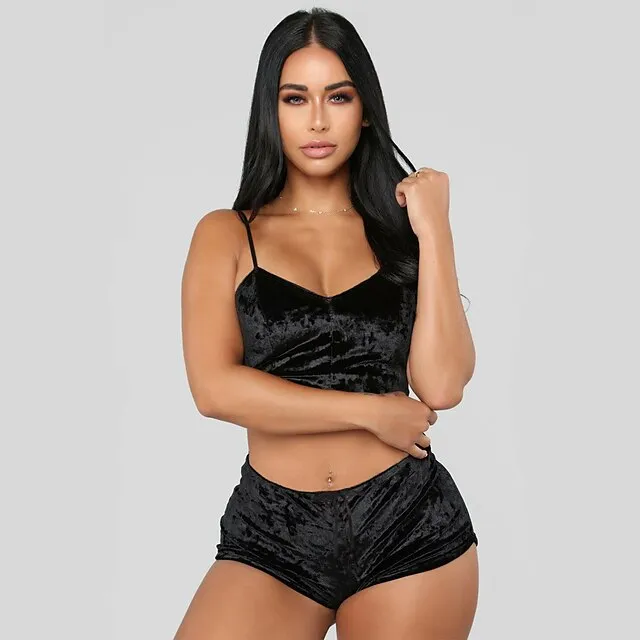 Women's Pajamas Sets Nighty 1 set Pure Color Simple Hot Retro Xmas Home Party Christmas Daily Spandex Gift Sleeveless Strap Top Shorts Basic Spring Summer Black Pink / Sexy
