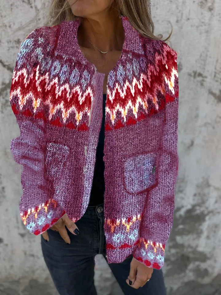 Women's Casual Wave Print Cardigan Sweater