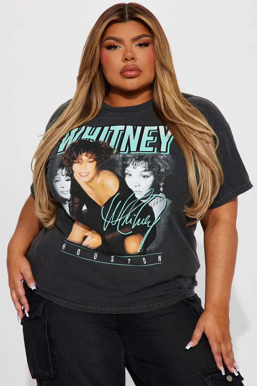 Whitney Houston Washed Tshirt - Black Wash