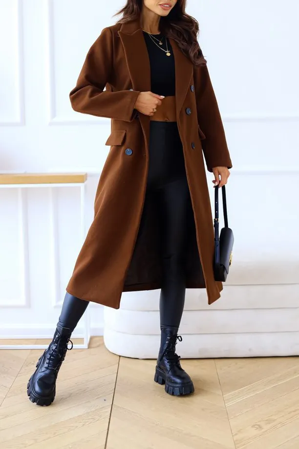 Solid Double Breasted Lapel Coat