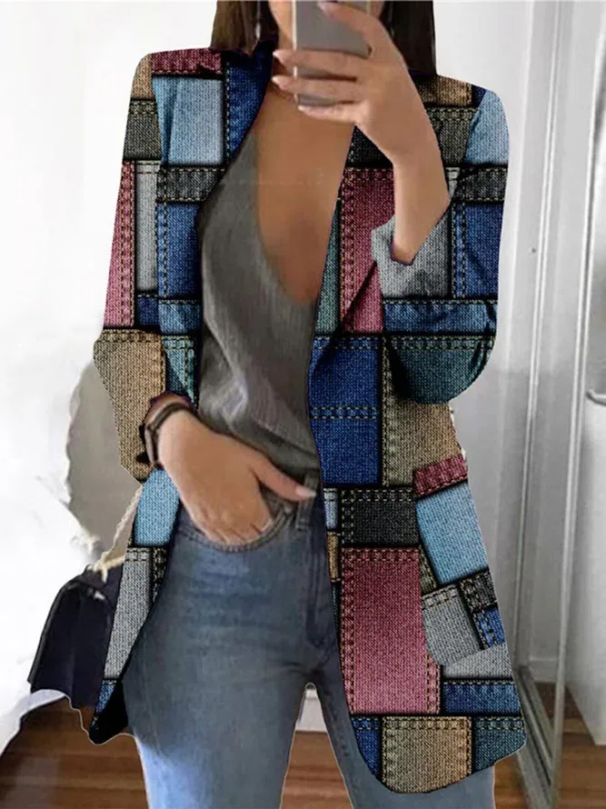 Regular Fit Casual Color Block Lapel Collar Coat