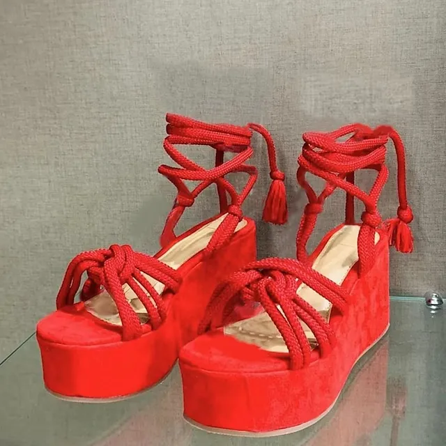 Women's Sandals Lace Up Sandals Strappy Sandals Wedge Sandals Wedge Heels Outdoor Office Daily Summer Lace-up Platform Wedge Heel Round Toe Open Toe Casual Sweet Walking Shoes Synthetics Lace-up