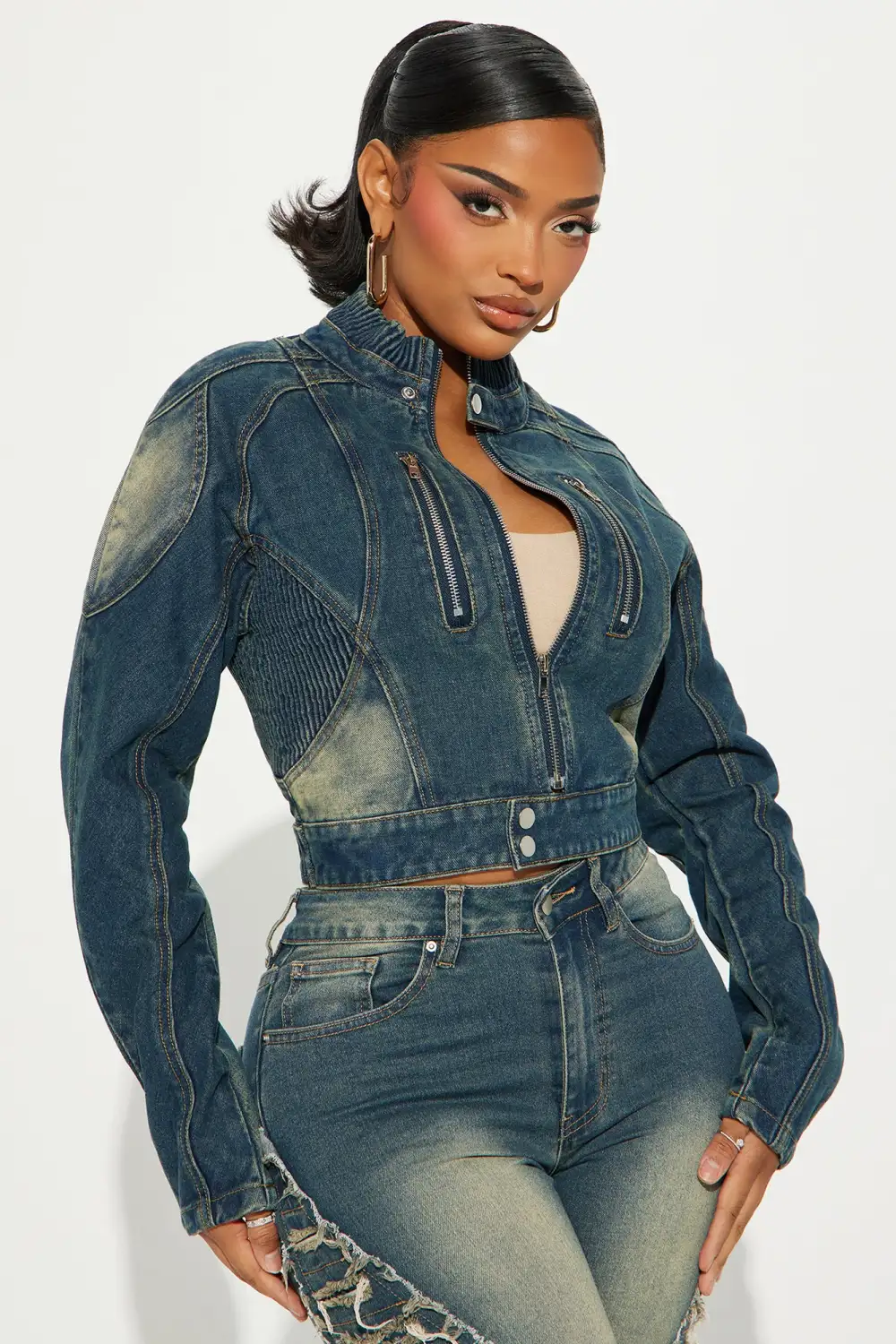 Contenta Denim Moto Jacket - Dark Wash