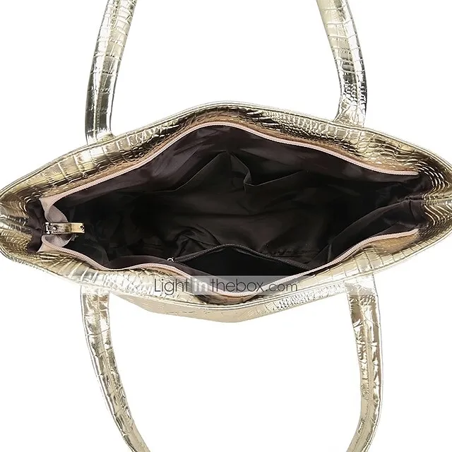 Women's Tote PU Leather Daily Zipper Solid Color Silver Black Gold