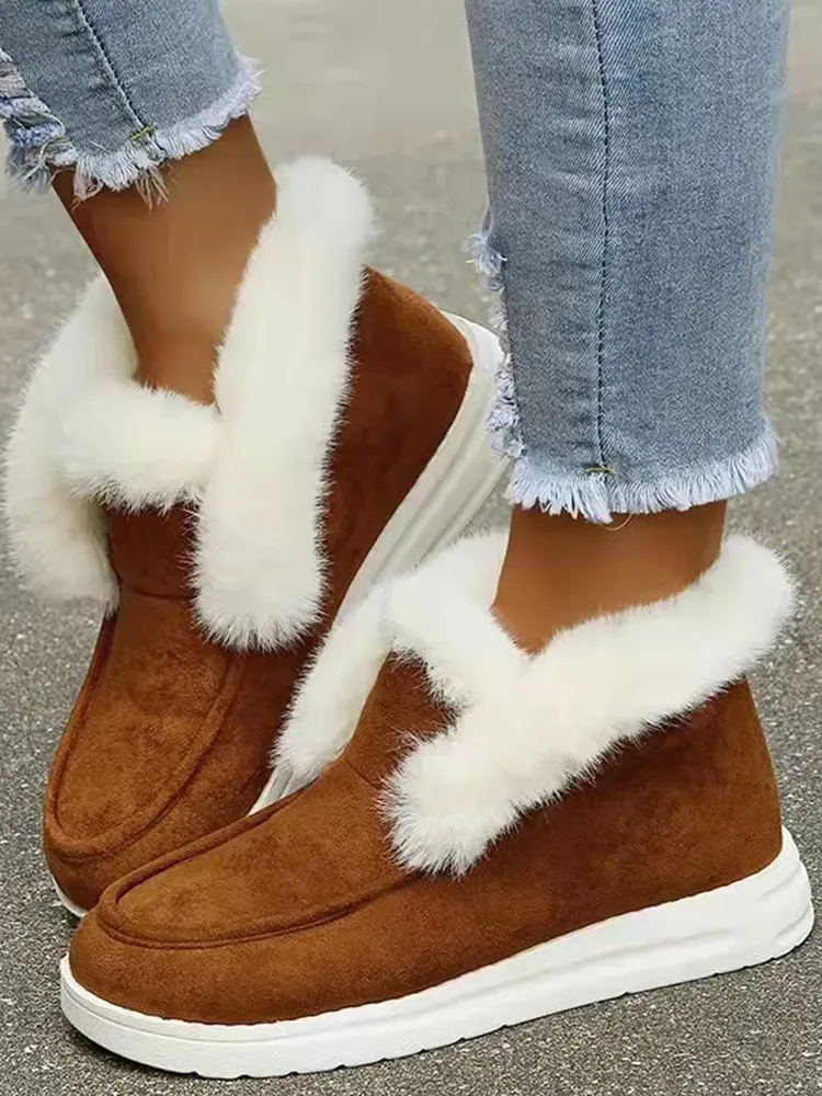 Casual Solid Color Split Joint Warm Furry Boots