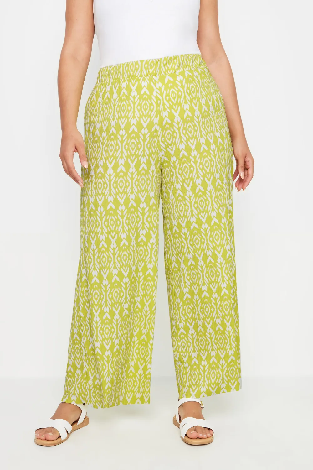 YOURS Curve Blue Abstract Print Textured Wide Leg Trousers