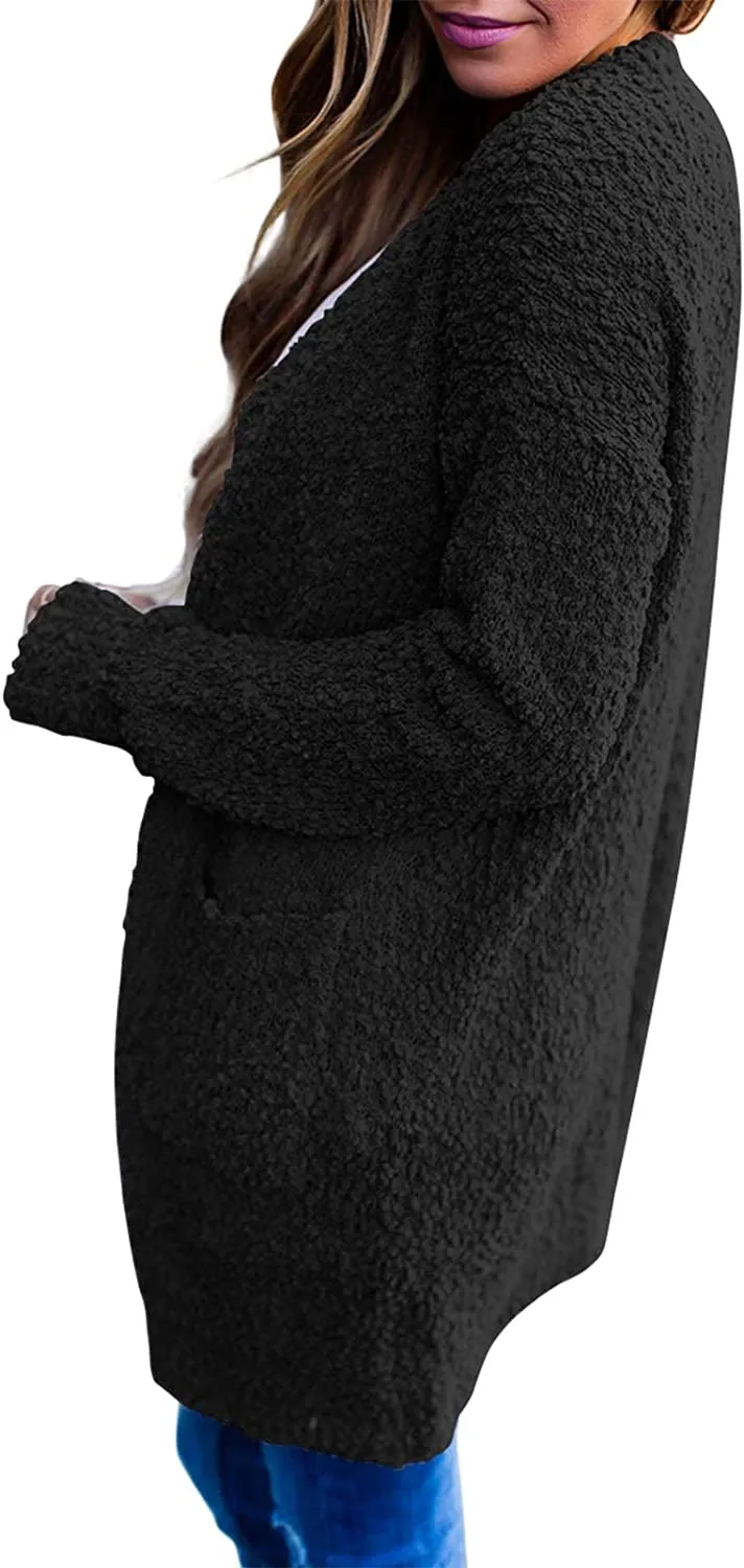 Women's Long Sleeve Soft Chunky Knit Sweater Open Front Cardigans Outwear Coat