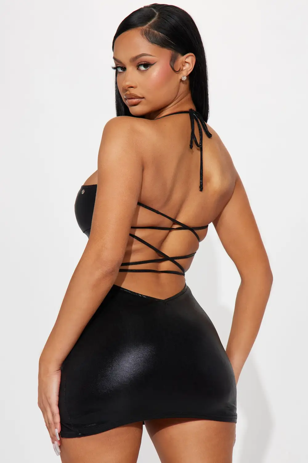 Ashlynn Lace Up Mini Dress - Black