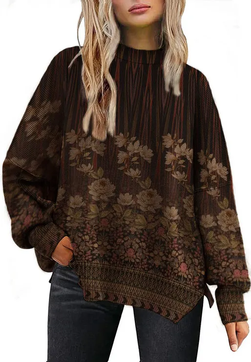 Women's Floral Print Crew Neck Sweater