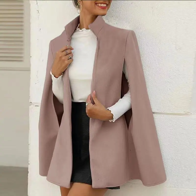 Solid standing collar open sleeve coat