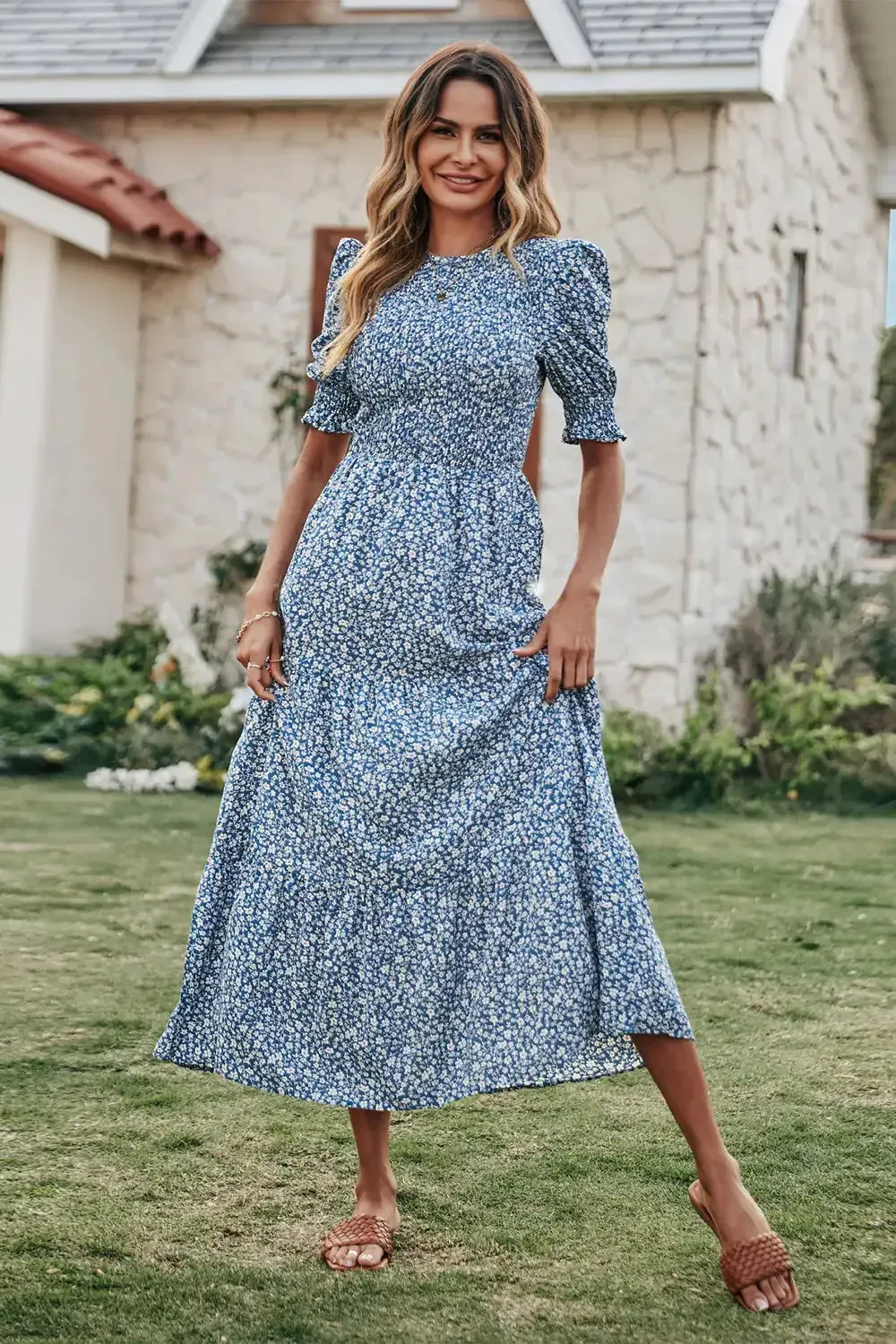 Summer Ruffle Bohemian Tiered Smocked Maxi Dress
