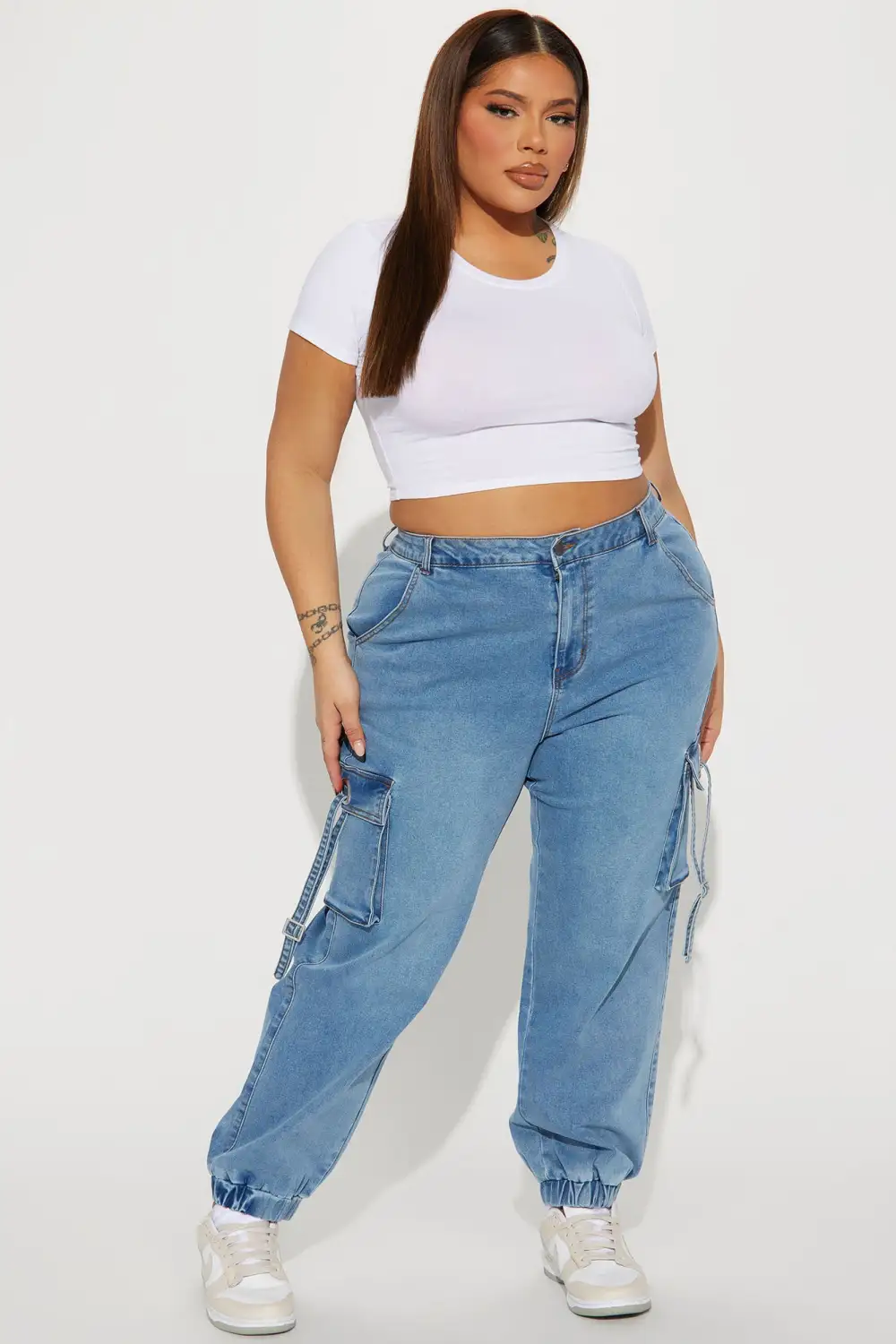 Stayin' Ready Stretch Cargo Denim Joggers - Medium Blue Wash