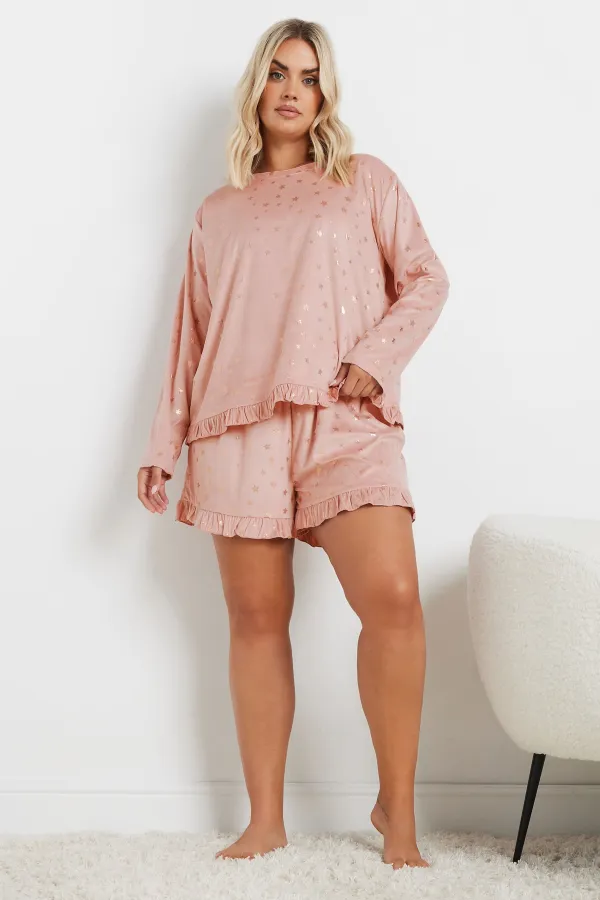 YOURS Curve Navy Blue Star Frilled Pyjama Set