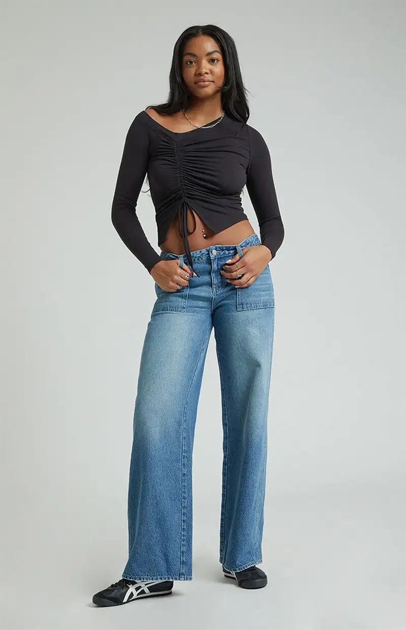 PacSun Casey Dark Indigo Low Rise Baggy Cargo Jeans