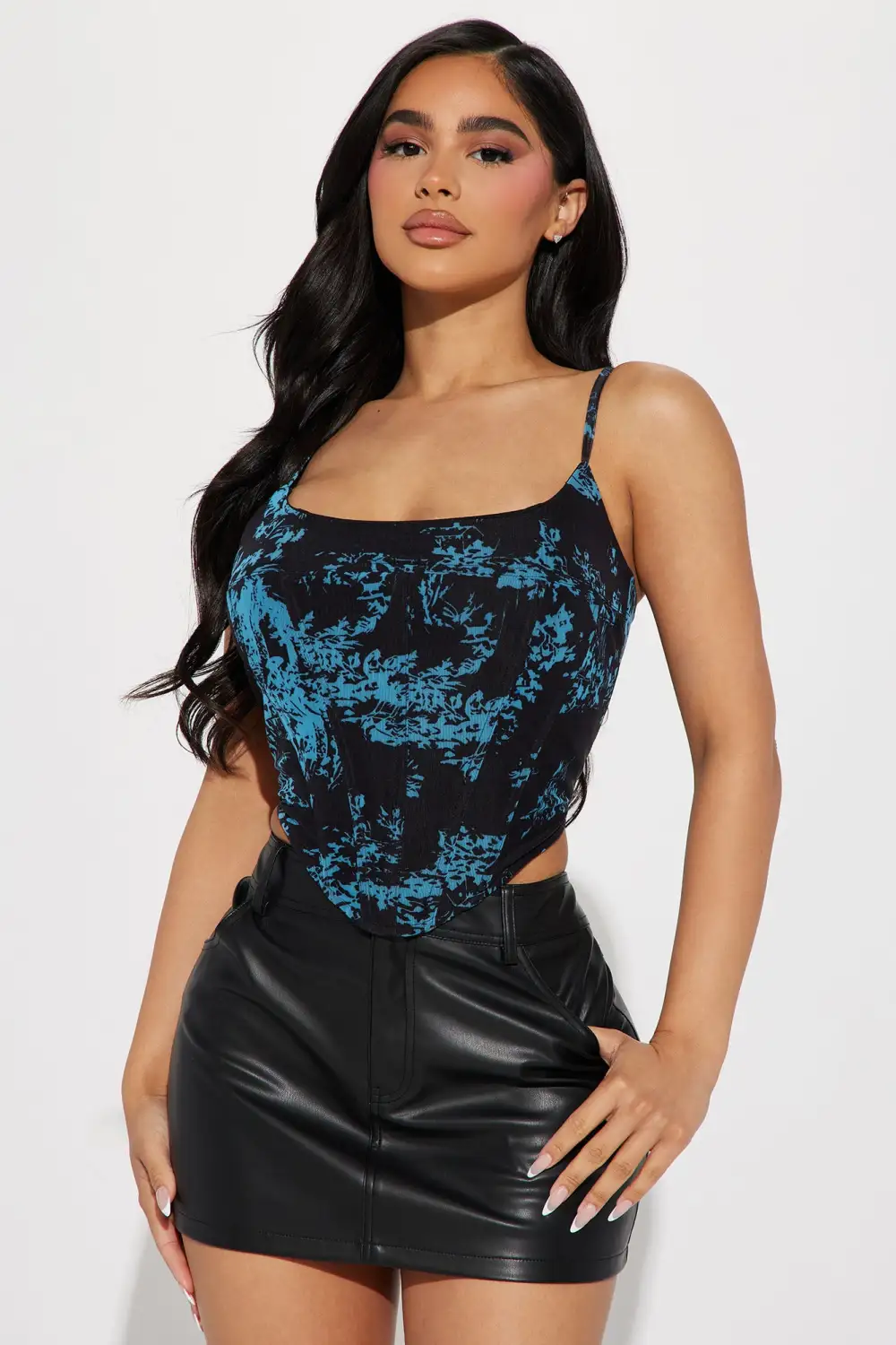 Alyssa Mesh Corset Top - Blue/combo