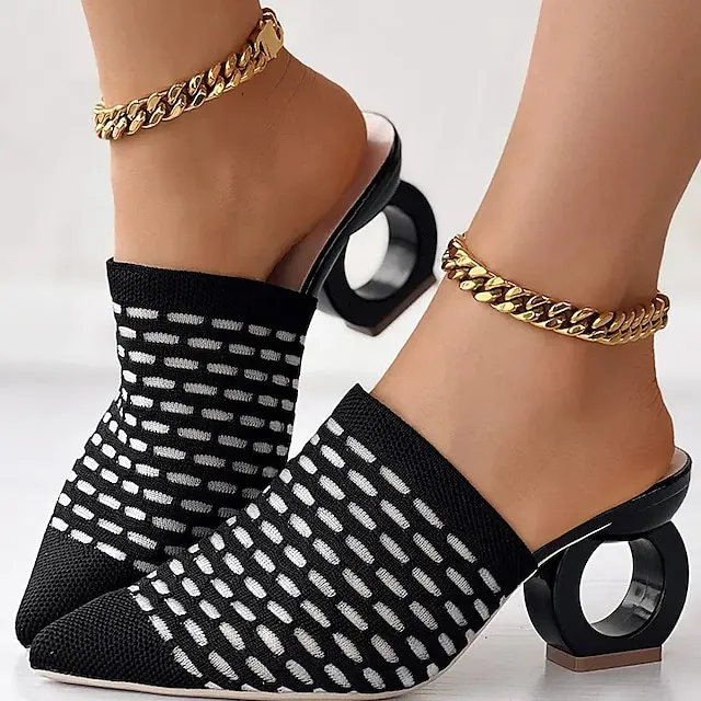 Women's Mules Plus Size Daily Sculptural Heel Pointed Toe Fashion Elegant Minimalism Elastic Fabric Loafer Solid Color Black Yellow Beige