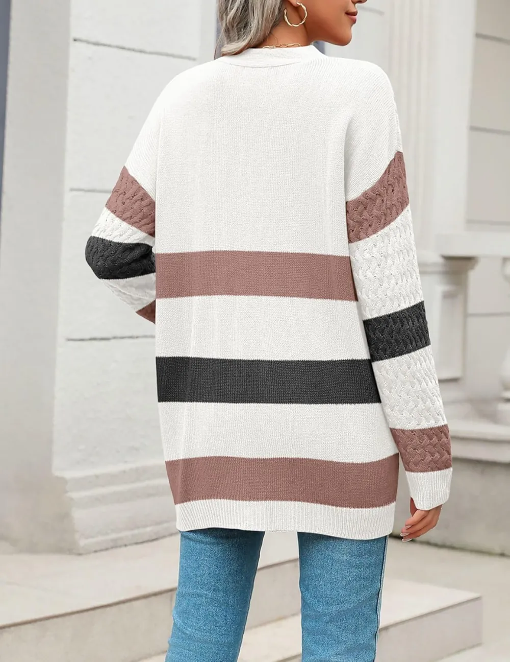 Womens 2024 Long Sleeve Chunky Cable Knit Fall Cardigans Sweaters Button Down Open Front Outerwear with Pockets