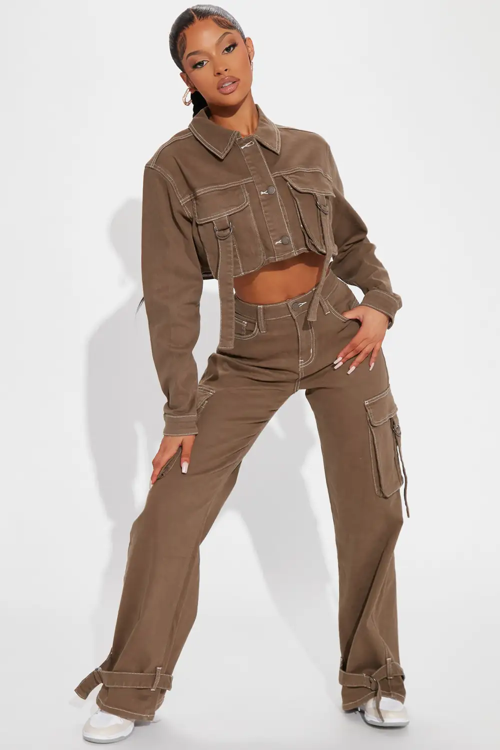 Love Hurts Ankle Strap Cargo Jeans - Olive