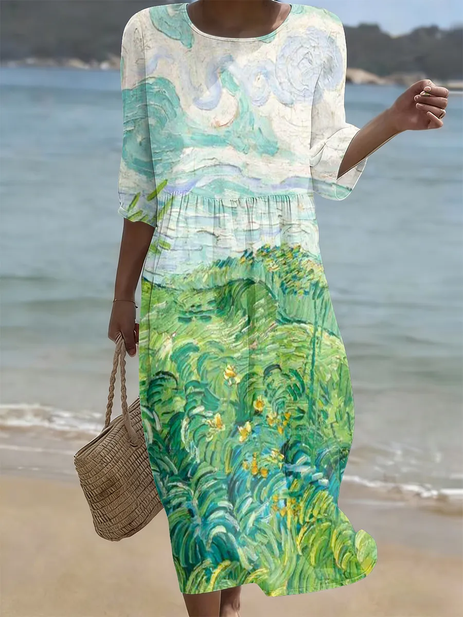 Women's Summer Fresh Oil Painting Landscape Dress