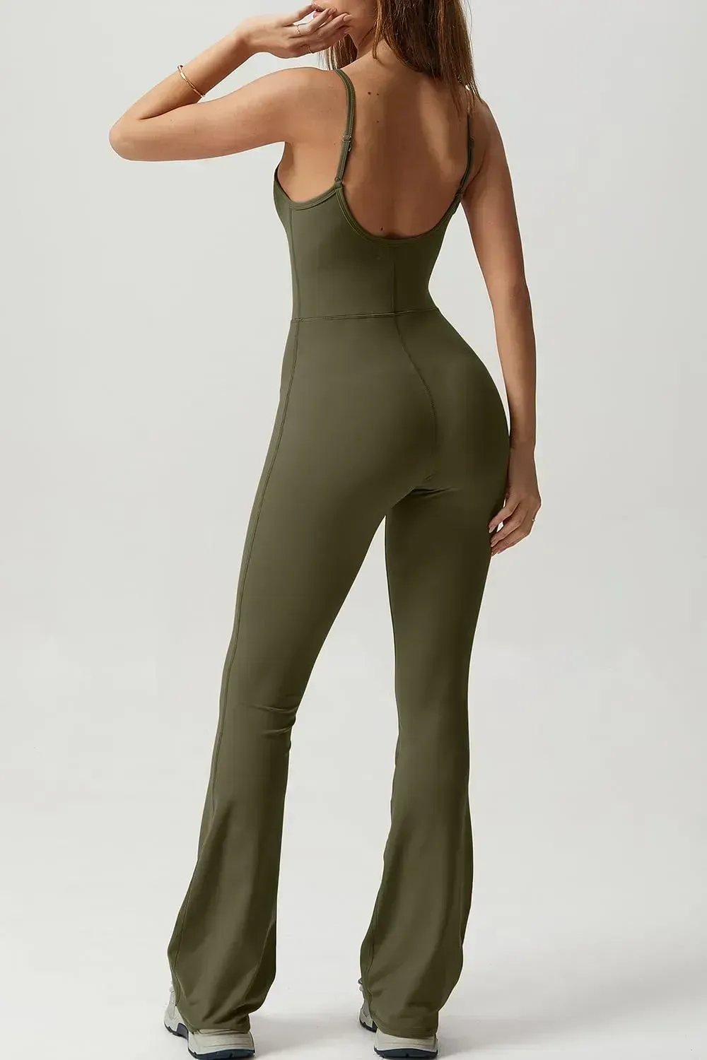Flare Jumpsuits for Women Spaghetti Straps Scoop Neck Bodycon Full Length Casual Unitard Playsuit