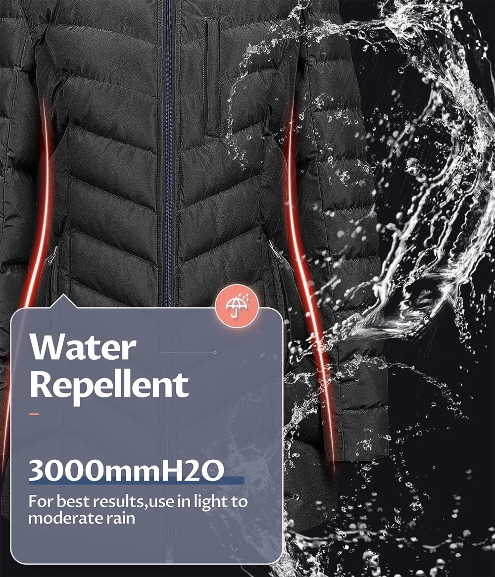 US Women's Winter Hooded Coat Waterproof Warm Long Puffer Jacket Parka