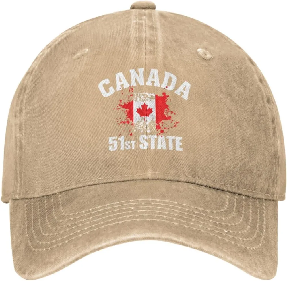 Make Canada 51st State Hat Washed Denim Unisex Fashion Trucker Baseball Cap