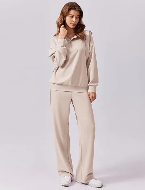 Women's 2-Piece Sweatsuits Set Long Sleeve Half Zip Pullover Sweatshirt Joggers Pants