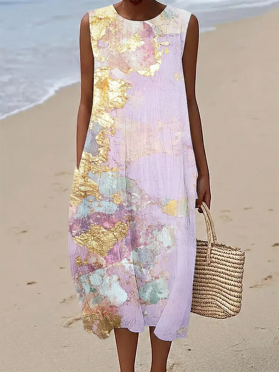 Women's Round Neck Sleeveless Floral Print Dress