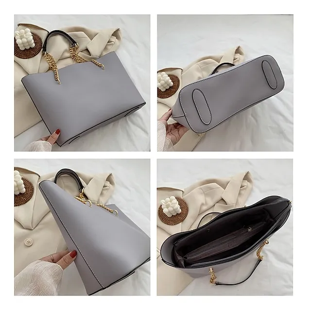 Women's Shoulder Bag Tote Crossbody Bag Leather PU Leather Outdoor Office Daily Chain Solid Color Black White Red