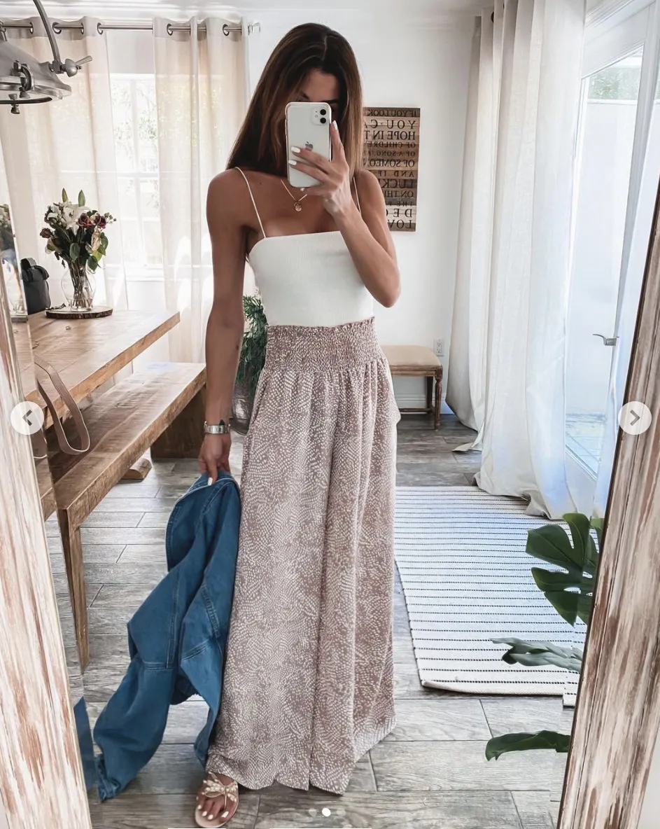 Pink Floral Loose Drape Straight Leg Pants