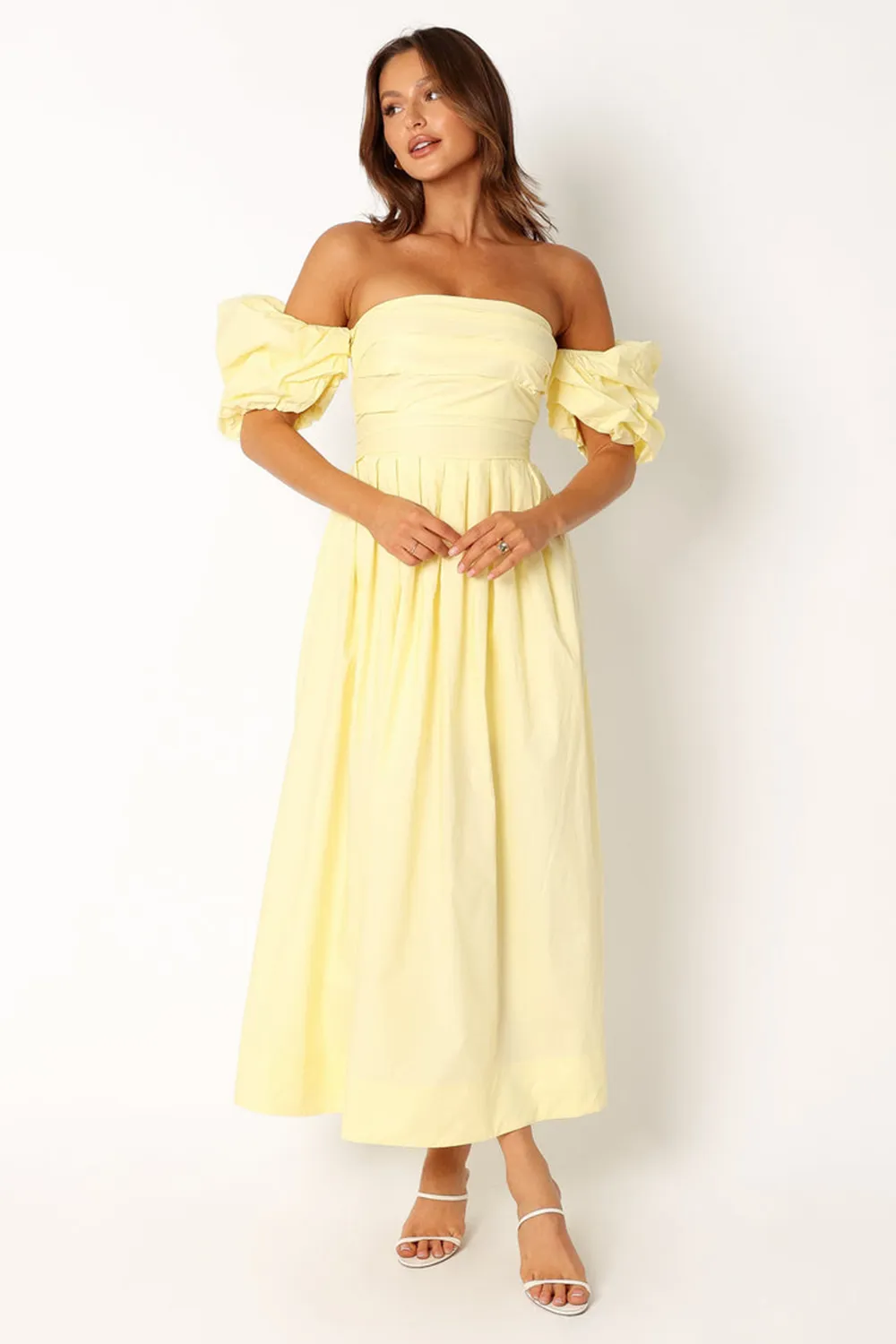 SOLANA OFF SHOULDER MIDI DRESS - BLUE