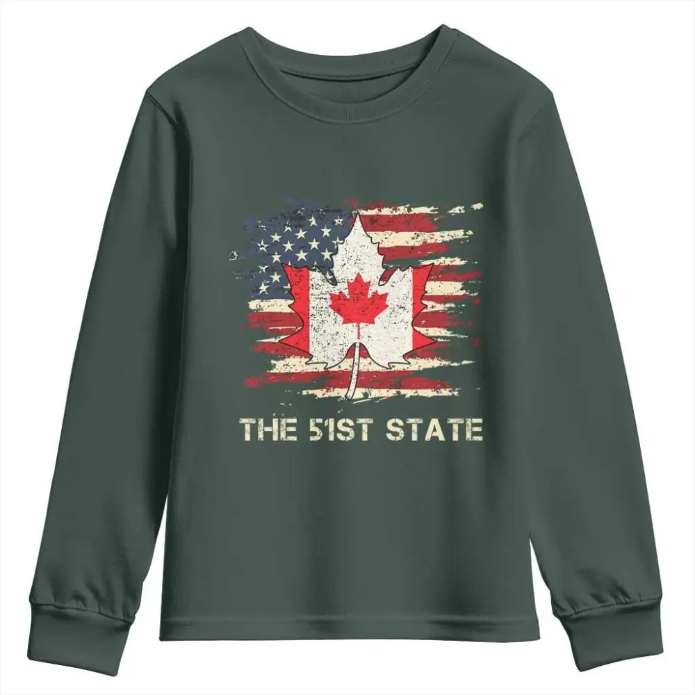 Canada The 51st State Youth Sweatshirt Canadian Maple American Flag TS09