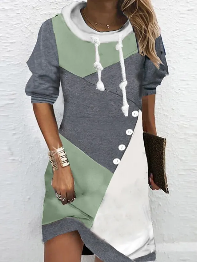 Women's Hoodie Dress Winter Dress Shift Dress Mini Dress Colorful Light Green Blue Long Sleeve Floral Print Fall Winter Autumn Hooded Vacation Vacation Fall Dress 2023 S M L XL XXL 3XL