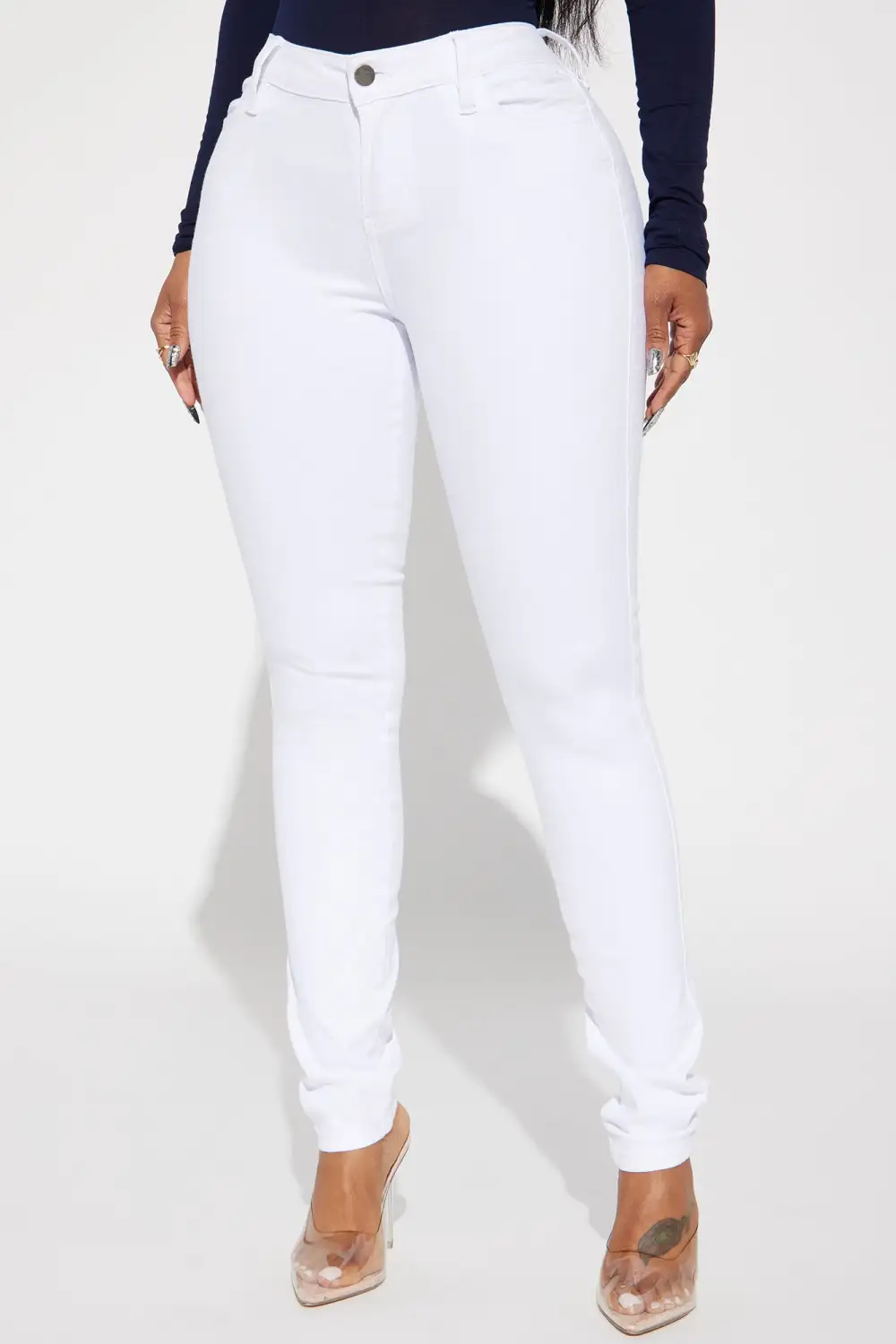 Classic Mid Rise Skinny Jeans - White