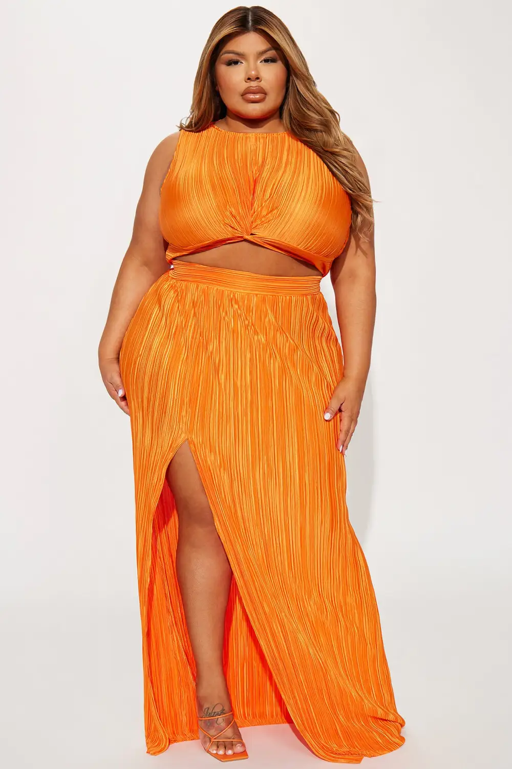 Playing Games Plisse Skirt Set - Orange