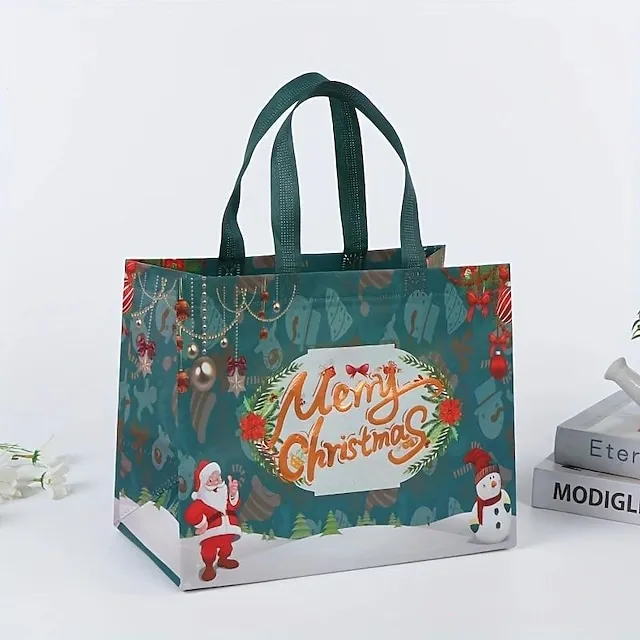 6pcs Gilding Christmas Gift Bags Christmas Tote Bags With Handles Reusable Reinforced Handle Grocery Bags Christmas Treat Bags Multifunctional Non-Woven Christmas Bags For Gifts Wrapping Shopping