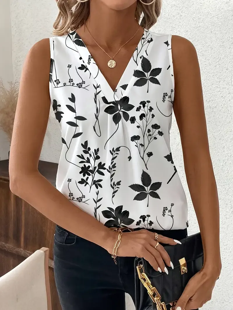 Elegant Sleeveless Tank Top with Floral Print