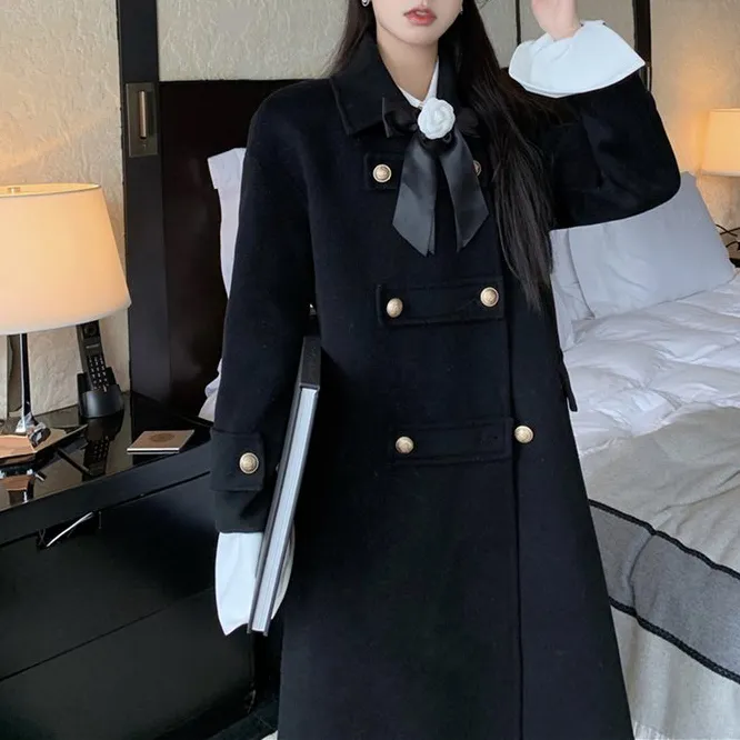 Vintange Double Breasted Buttons Lapel Coat