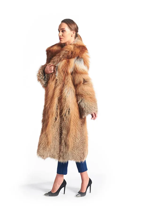 Full Length Red Fox Fur Coat Shawl Collar