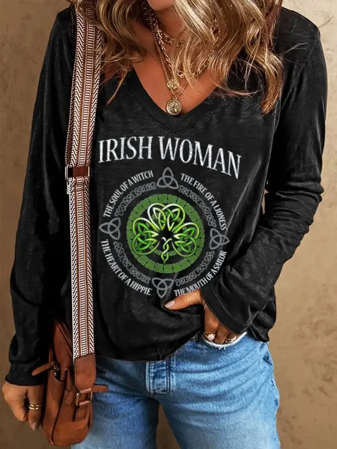 Women's St.Particks Day Irish Woman Print Casual Long-Sleeve T-Shirt