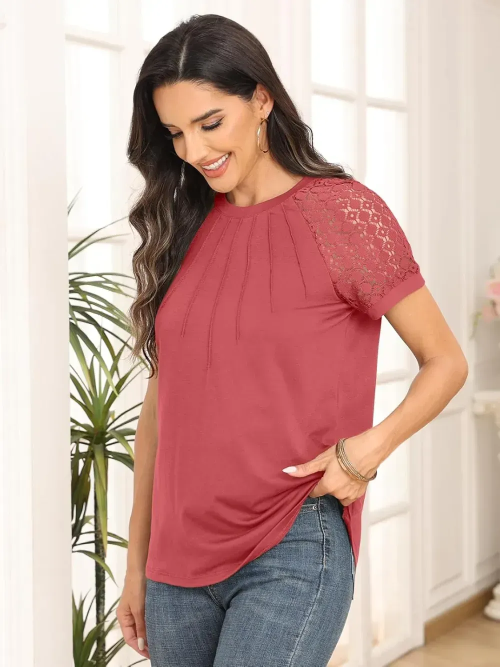 AUTOMET Womens Tshirts Trendy Fashion Tops Lace Short Sleeve Business Tee Shirts Casual Knitted Blouses Summer Outfits 2024